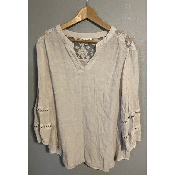 Vintage Womens Top Plus Size 3X White Rayon Nylon Blend Embroidered Fairy Boho - Picture 1 of 8